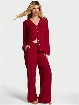 Modal Yumuşak Fiyonklu Uzun Pijama Takımı