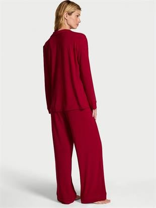 Modal Yumuşak Fiyonklu Uzun Pijama Takımı