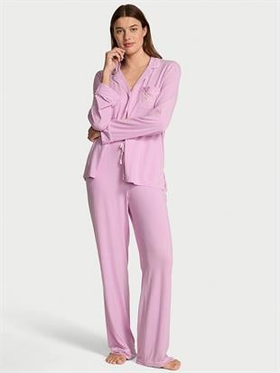 Modal Yumuşak Fiyonklu Uzun Pijama Takımı