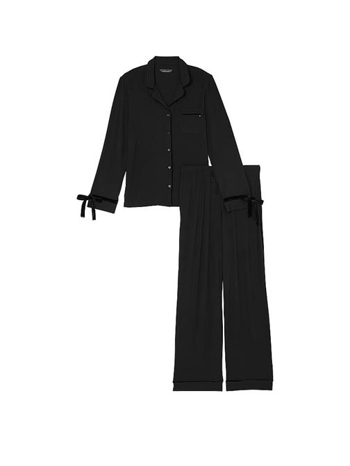 Modal Yumuşak Kadife Kenarlı Uzun Pijama Takımı