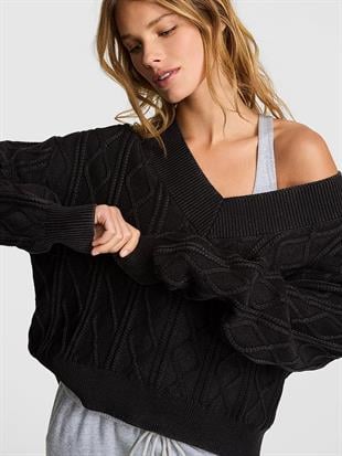 Oversize V Yaka Örgü Kazak