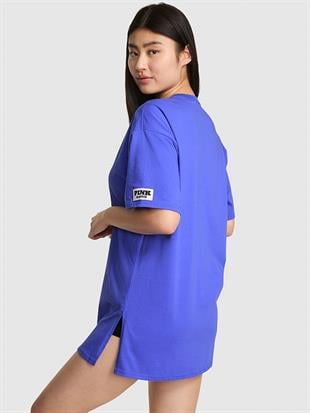 Pamuklu Oversize Yırtmaç Detaylı Uyku Tişörtü