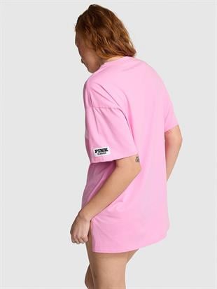 Pamuklu Oversize Yırtmaç Detaylı Uyku Tişörtü