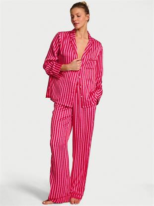 Parlak Saten Uzun Pijama Takımı