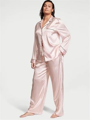 Parlak Saten Uzun Pijama Takımı
