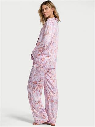 Parlak Saten Uzun Pijama Takımı