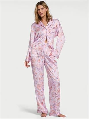 Parlak Saten Uzun Pijama Takımı
