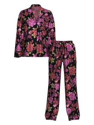 Parlak Saten Uzun Pijama Takımı