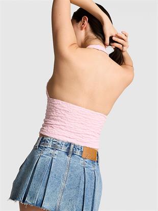PINK Base Dantelli Halter Yaka Bluz