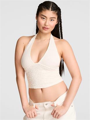 PINK Base Dantelli Halter Yaka Bluz