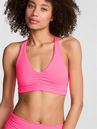 PINK Relay™ Büzgü Detaylı Dekolteli Sporcu Sütyeni