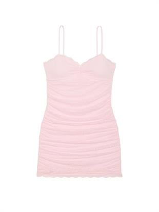 PINK x LoveShackFancy Büzgülü Mini Elbise