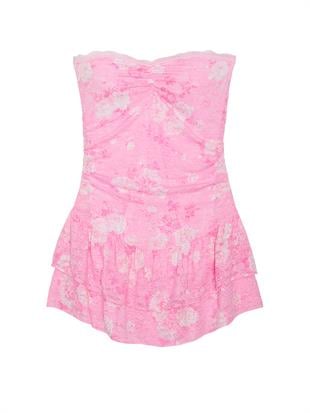 PINK x LoveShackFancy Büzgülü Mini Elbise