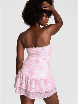 PINK x LoveShackFancy Büzgülü Mini Elbise