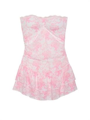 PINK x LoveShackFancy Büzgülü Mini Elbise