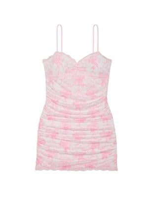 PINK x LoveShackFancy Büzgülü Mini Elbise
