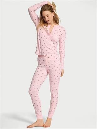 Pointelle Henley Uzun Pijama Takımı