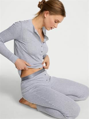 Pointelle Henley Uzun Pijama Takımı