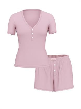 Pointelle Modal Henley Tişört ve Boxer Şort Takımı