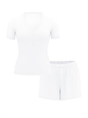 Pointelle Modal Henley Tişört ve Boxer Şort Takımı