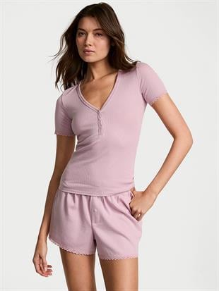 Pointelle Modal Henley Tişört ve Boxer Şort Takımı