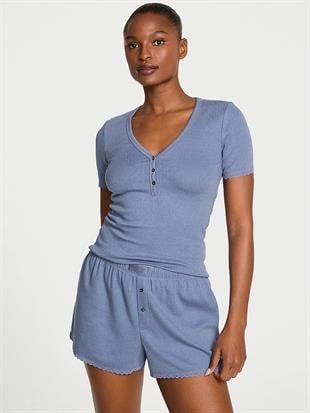 Pointelle Modal Henley Tişört ve Boxer Şort Takımı