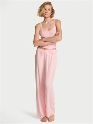 Pointelle Ribanalı Askılı Üst Ve Uzun Alt Pijama Takımı
