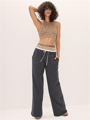Rahat Fit Çizgili Düşük Bel Pantolon