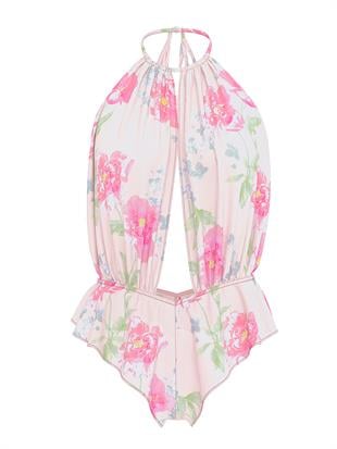 Şakayık Desenli Şifon Halter Teddy