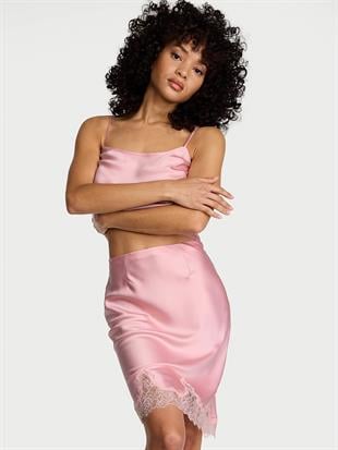 Saten Dantel Detaylı Etek