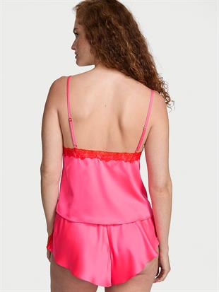 Saten Dantelli Askılı Üst & Volanlı Şort Pijama Takımı