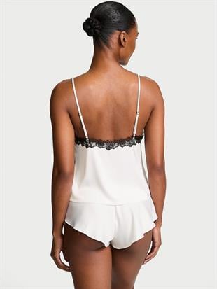 Saten Dantelli Askılı Üst & Volanlı Şort Pijama Takımı