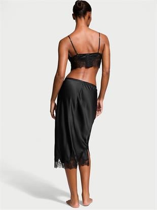 Saten Gül Dantelli Bralet ve Midi Etek Takımı