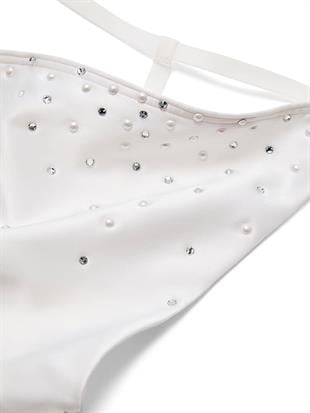 Saten İnci İşlemeli V-String Külot