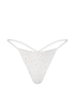 Saten İnci İşlemeli V-String Külot