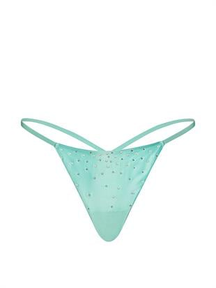 Saten İnci İşlemeli V-String Külot