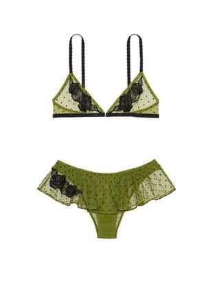 Şifon Gül Puantiyeli Üçgen Bralet ve Külot Takımı