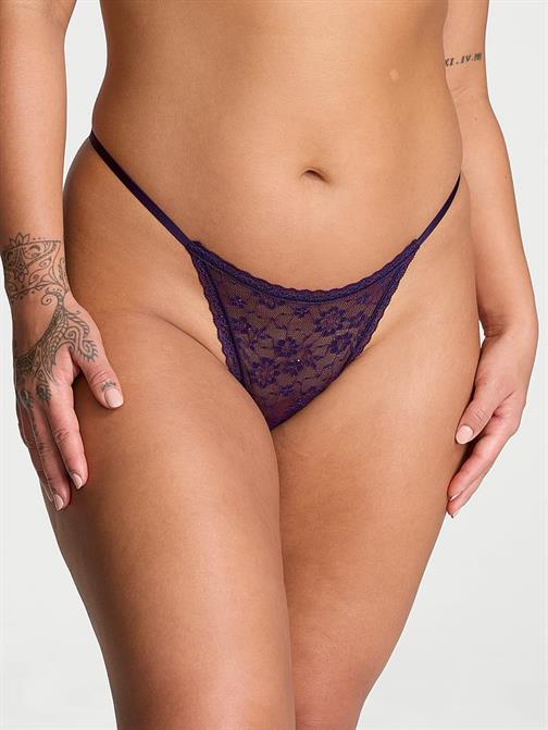Simli Posey Dantelli Askılı Tanga