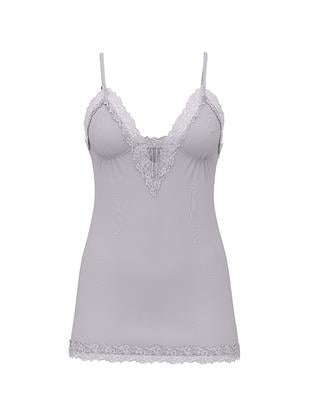 SoSoft™ Modal Dantelli Önü Açık Askılı Gecelik