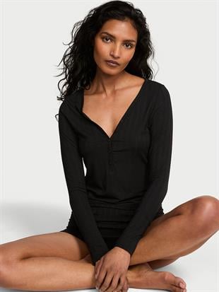 SoSoft™ Modal Ultra İnce Uzun Kollu Henley Bluz