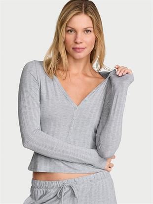 SoSoft™ Modal Ultra İnce Uzun Kollu Henley Bluz