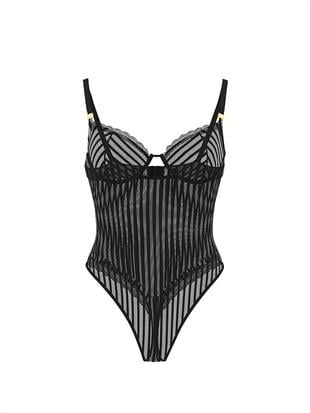 Tease Çizgili Dantelli Bodysuit