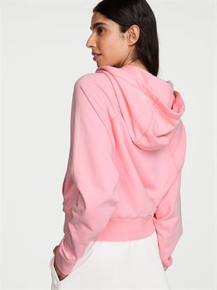 Terry Crop Fermuarlı Kapşonlu Sweatshirt