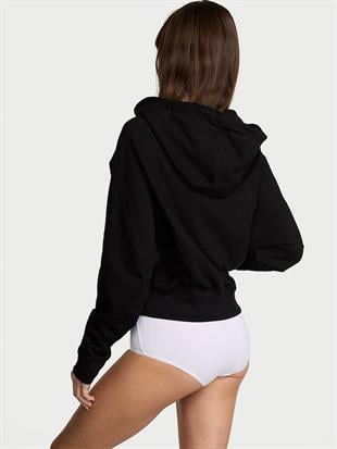 Terry Crop Fermuarlı Kapşonlu Sweatshirt
