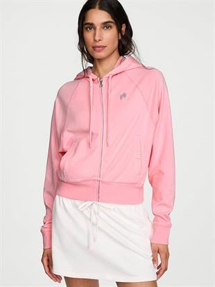 Terry Crop Fermuarlı Kapşonlu Sweatshirt