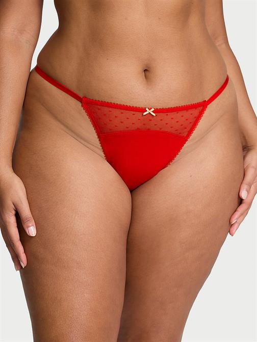 Tül Pamuklu Puantiyeli V-String Külot