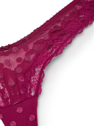 Tül Puantiyeli Dantelli Tanga