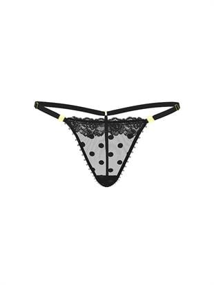 Tül Puantiyeli Dantelli V-String Külot