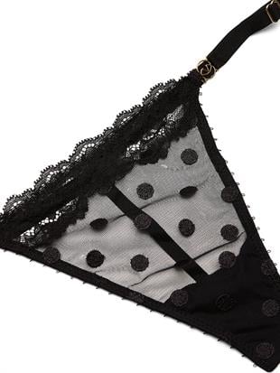 Tül Puantiyeli Dantelli V-String Külot