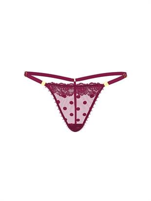 Tül Puantiyeli Dantelli V-String Külot